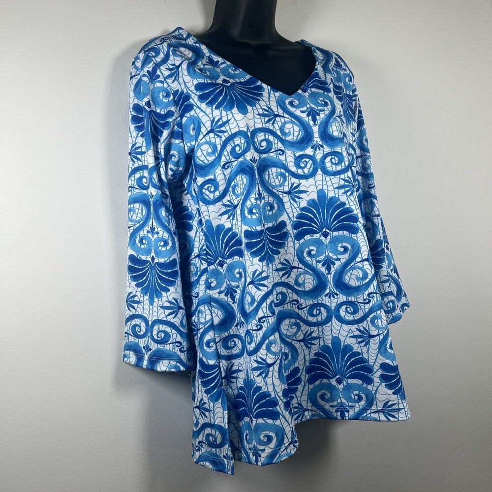 MICHELLE PARISOU $112 Vibrant Print 3/4 Bell Sleeve Ever-Dry Shift Dress Medium